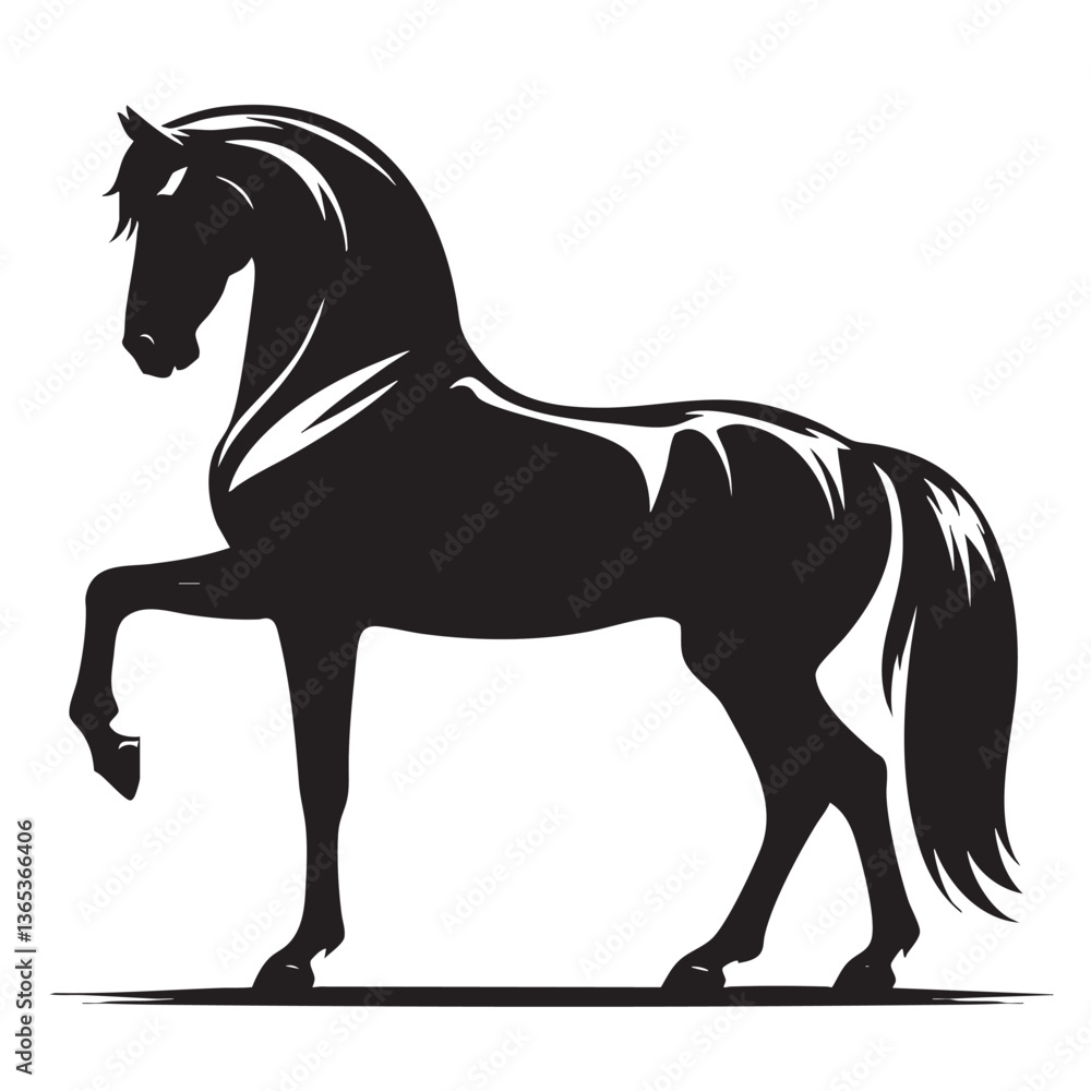 Fototapeta premium Majestic Black Horse Silhouette: Elegant Equine Art Print