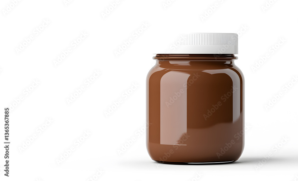 Clear glass jar filled with hazelnut chocolate spread mock up, isolated on white background Clear glass jar filled with hazelnut chocolate spread mock up, isolated on white background
