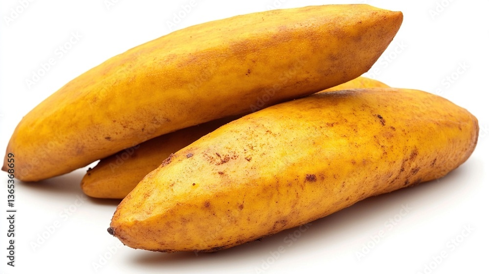 Three ripe, yellow plantains isolated on white. Three ripe, yellow plantains isolated on white.