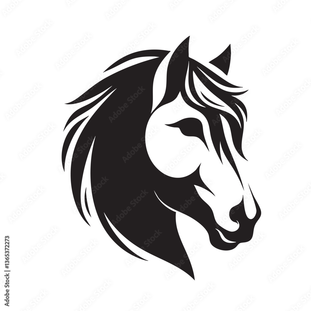Obraz premium Majestic Horse Head Silhouette: Elegant Black and White Equine Art