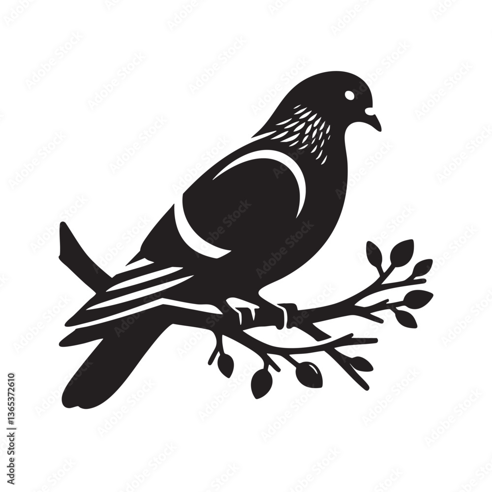 Obraz premium Majestic Pigeon Silhouette on Branch: A Symbol of Peace and Freedom