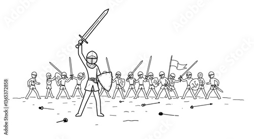 A lone knight stands victorious over fallen foes.