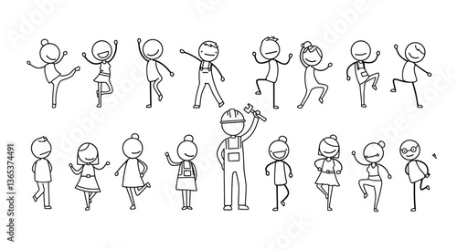 Joyful stick figures dancing and celebrating!