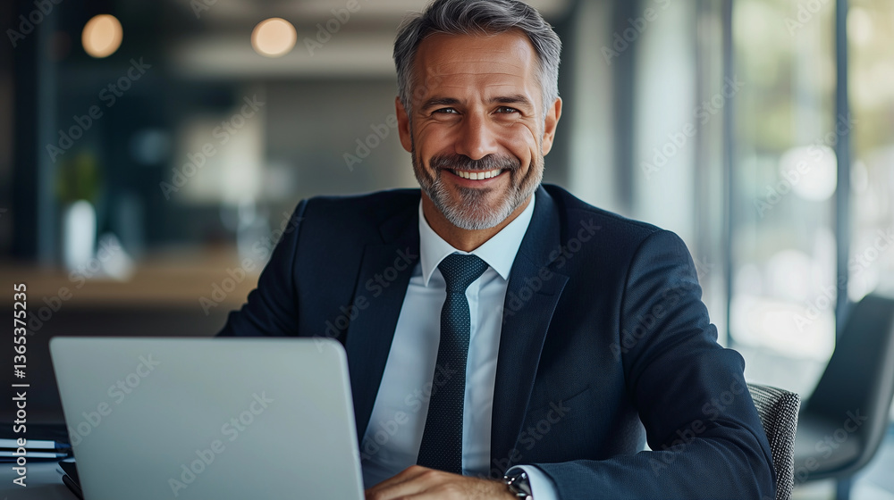Professional Businessman Using Laptop in Modern Office Setting Professional Businessman Using Laptop in Modern Office Setting