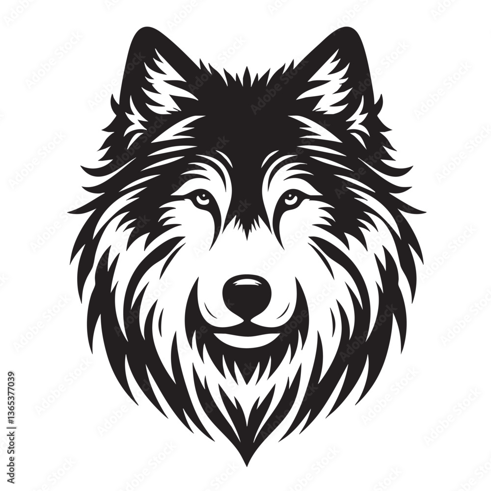 Majestic Wolf Head: Black and White Vector Portrait of a Wild Canine Majestic Wolf Head: Black and White Vector Portrait of a Wild Canine