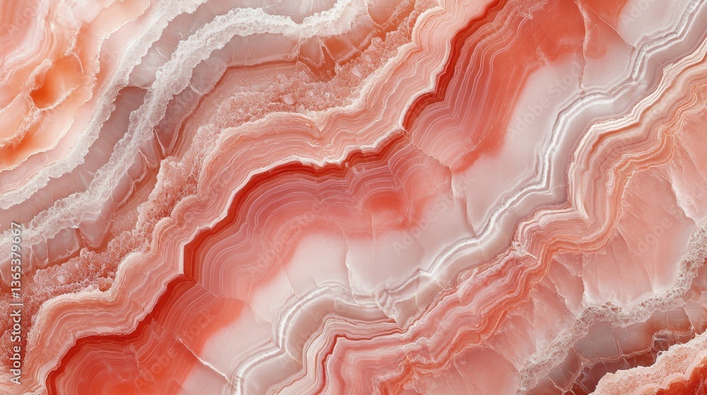 Smooth and polished bright pink marble with bold white veins swirling in an organic pattern, rich in texture and depth Smooth and polished bright pink marble with bold white veins swirling in an organic pattern, rich in texture and depth