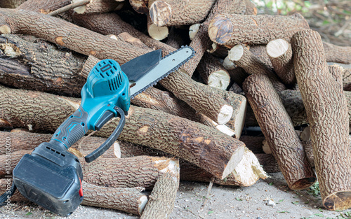 Cordless chain saw for cutting small wood