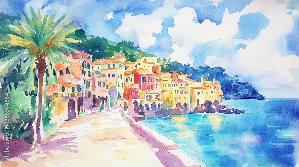 Fototapeta premium Watercolor Coastal Village 