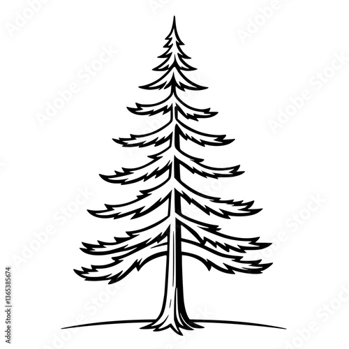Vector Illustration of a Pine Tree with Layered Branches and Needle-Like Leaves in Flat Minimal Style
