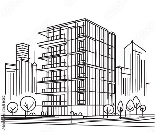 High rise building sketch. Architecture silhouette