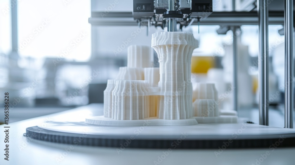 An AI powered 3D printing system constructing complex architectural models with high accuracy and minimal waste, Construction technology style, photo of An AI powered 3D printing system constructing complex architectural models with high accuracy and minimal waste, Construction technology style, photo of