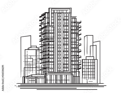 High rise building sketch. Architecture silhouette