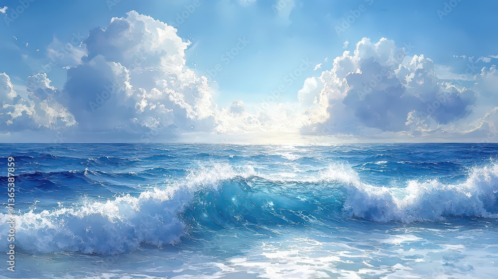 Obraz premium Watercolor an abstract blue sea, waves