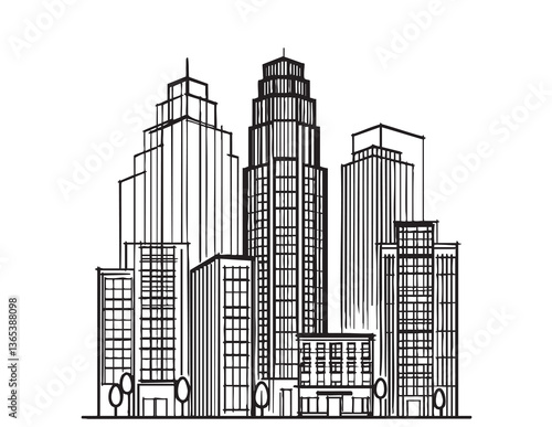 City skyline isolated on white background. Modern city skyscraper, cityscape buildings