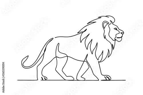 Majestic Lion OneLine Drawing, Wild Cat, African Animal Art