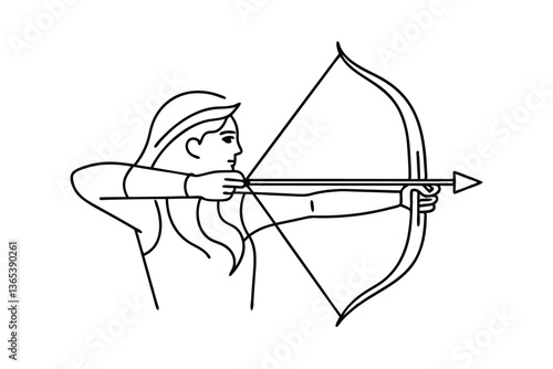 Sagittarius Archer Woman Line Art Zodiac Sign Drawing Illustration