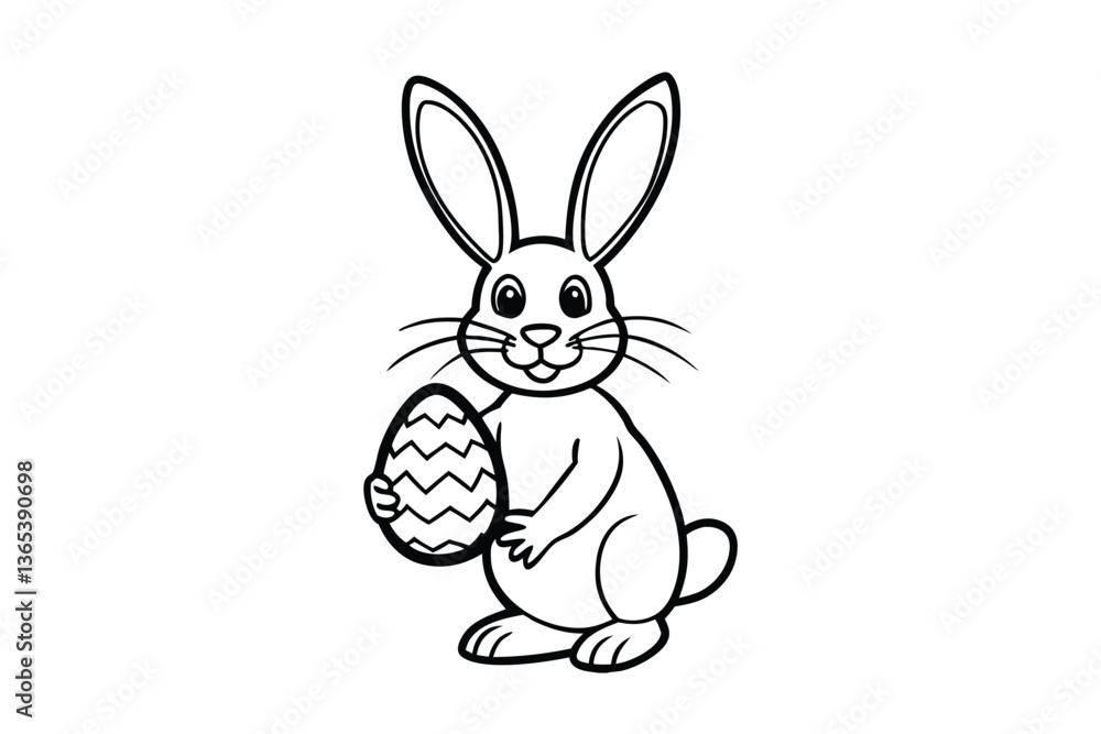 Fototapeta premium Adorable Easter Bunny Holding Decorated Egg Coloring Page