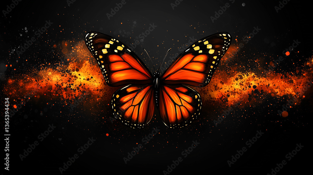 Beautiful painted butterfly on a dark background.