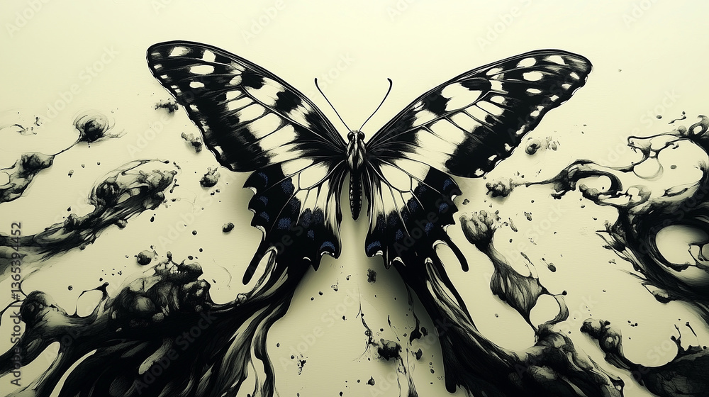 Beautiful painted butterfly on a dark background.