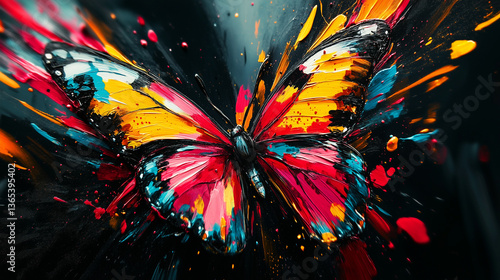 Obraz na płótnie Beautiful painted butterfly on a dark background. w salonie