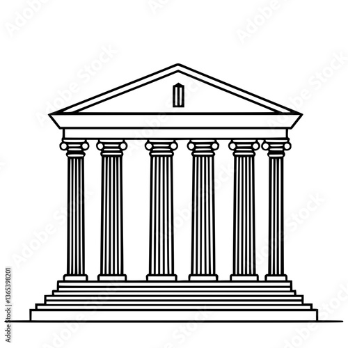 Vector Illustration of a Bank Building with Columns, Roof, and Front Facade in Minimal Flat Style