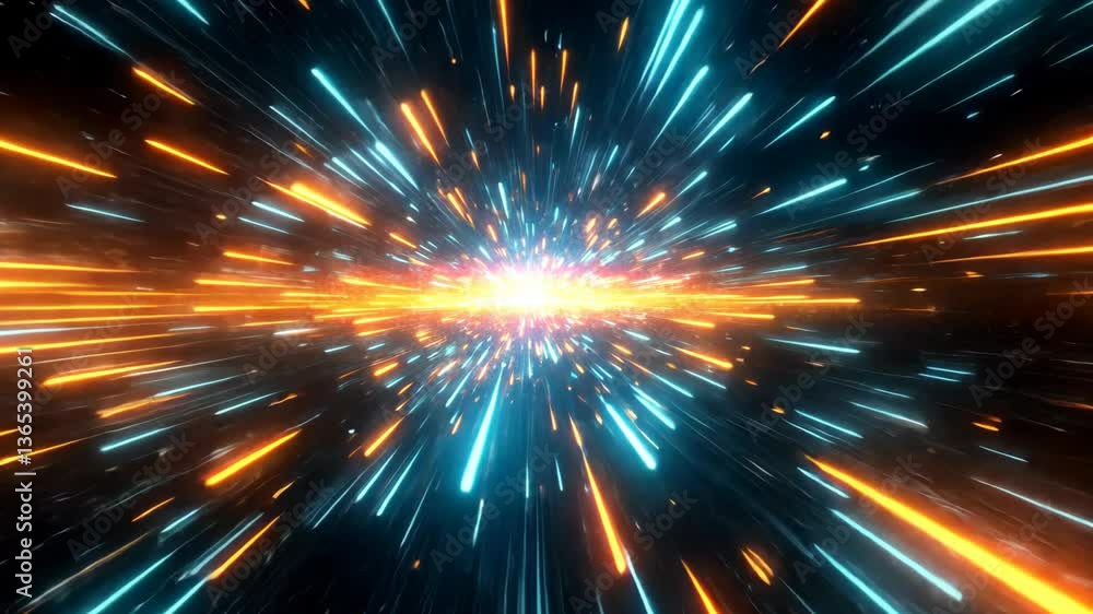 orange blue neon light tunnel sparkle light burst with bokeh light abstract background orange blue neon light tunnel sparkle light burst with bokeh light abstract background