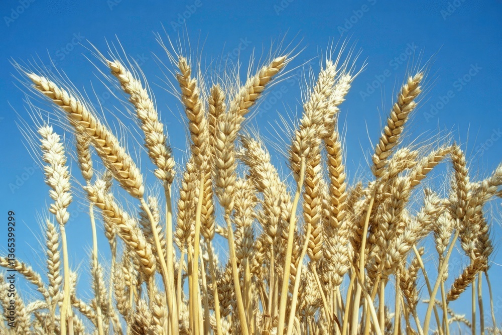 Fototapeta premium Golden Wheat Heads Against a Clear Blue Sky