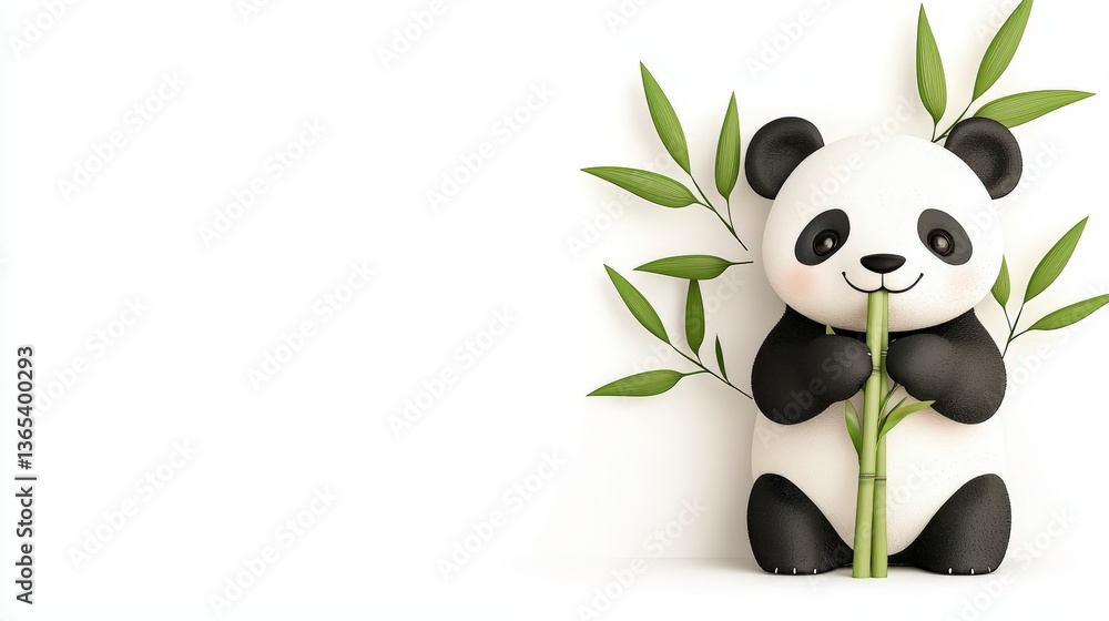 Playful Panda with Bamboo: a adorable panda, with its iconic black and white fur, nibbling on a bamboo branch. the image is playful and charming. Playful Panda with Bamboo: a adorable panda, with its iconic black and white fur, nibbling on a bamboo branch. the image is playful and charming.