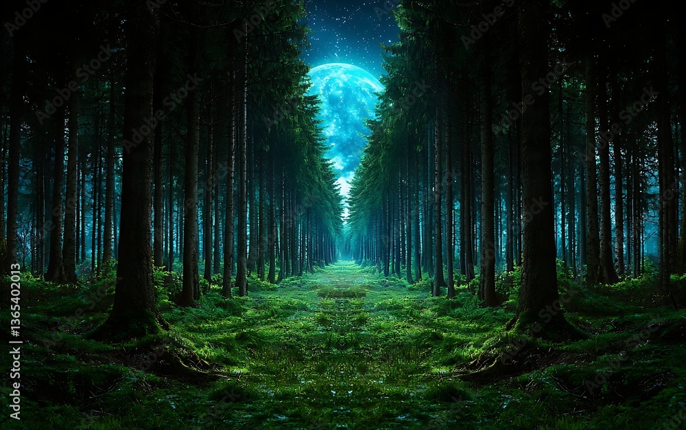 Naklejka premium Moonlit Forest Path