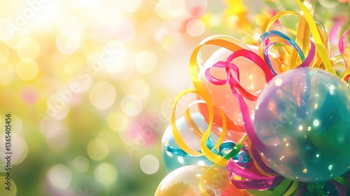 Vibrant Balloon Bouquet with Colorful Ribbons, Celebrating Joy and Whimsy on International Children's Day
