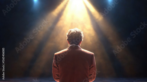 Wallpaper Mural man in suit stands under spotlight on stage, creating dramatic and inspiring atmosphere Torontodigital.ca