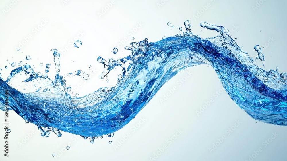 Obraz premium Dynamic Water Ripple: A striking visualization of water in motion, featuring a flowing wave with crystal-clear droplets, capturing its liquid nature and fluid dance.