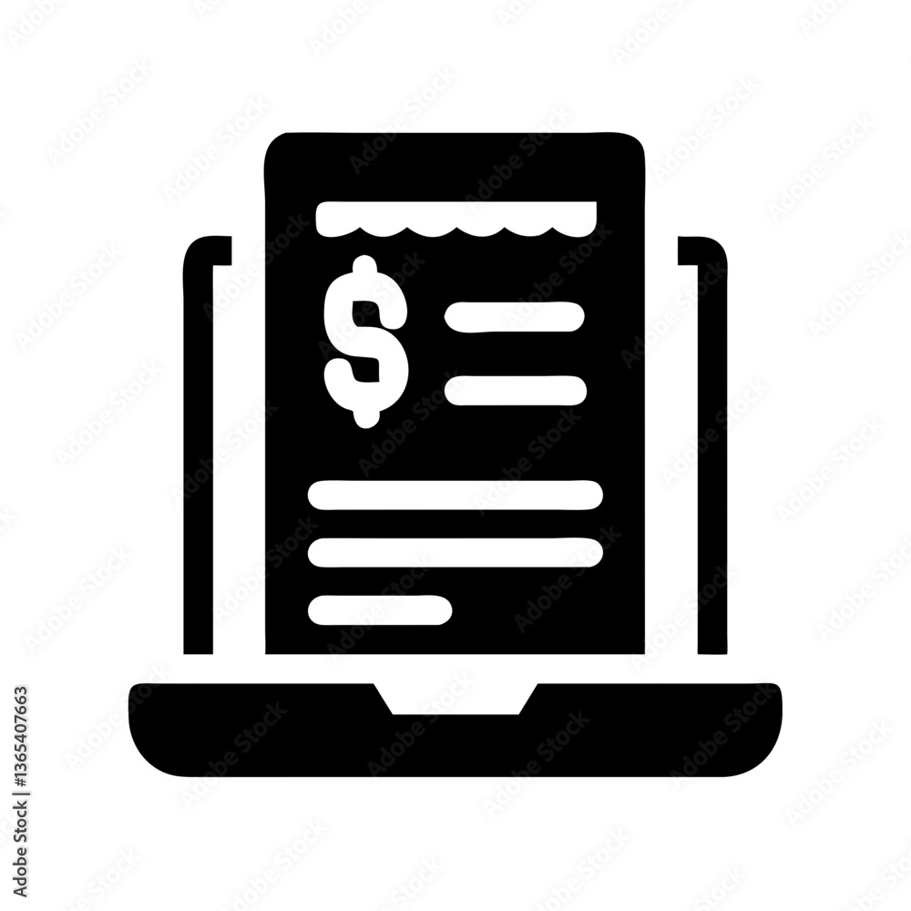 Simple black and white digital invoice icon on transparent background Simple black and white digital invoice icon on transparent background
