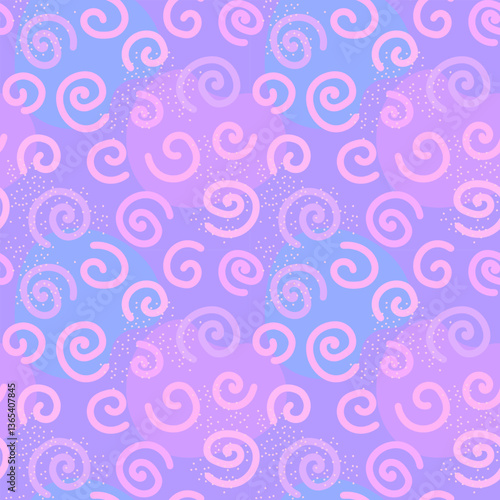 Colorful purple background with hand drawn swirls and sparkles for holiday party seamless vector pattern