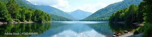 Scenic view of a tranquil lake nestled in the Adirondack Mountains,  Nature, Adirondack