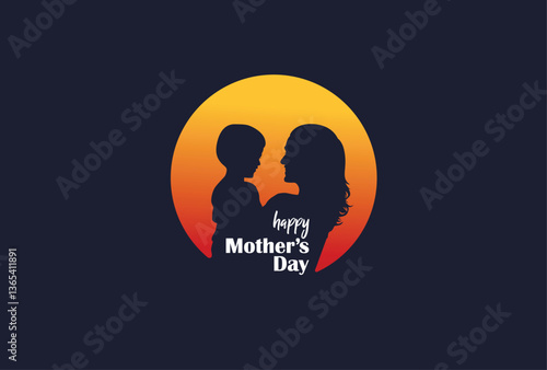 Happy mother's day concept vector illustration. Mother holding a children in her hands.