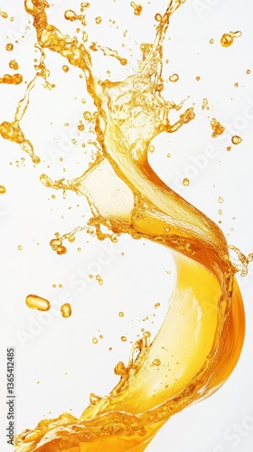 Amber Drink Burst: Dynamic splash of amber-colored drink, a captivating motion of refreshment with swirling liquid in mid-air creating mesmerizing visual impact.