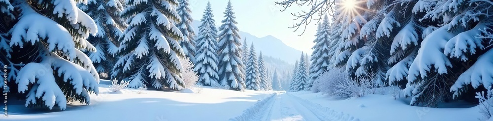 Snow-covered trees in a serene winter forest with a dusting of snow, creating a peaceful Christmas background, trees, snowy Snow-covered trees in a serene winter forest with a dusting of snow, creating a peaceful Christmas background, trees, snowy