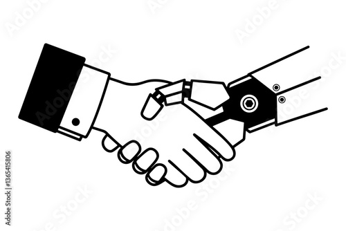 Businessman shaking hands with an android robot clip art. vector illustration