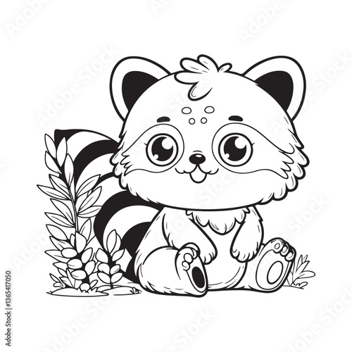 cute raccoon animal cartoon vector illustration graphic design vector to colour