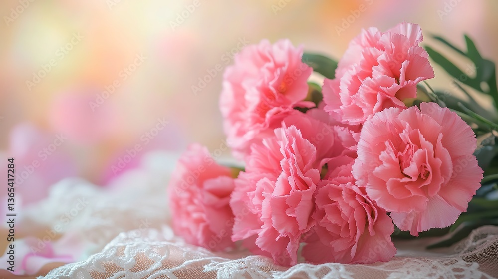Vibrant bouquet of pink carnations and roses on lace, radiating warmth and heartfelt emotion.
Vibrant bouquet of pink carnations and roses on lace, radiating warmth and heartfelt emotion.