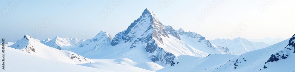 Obraz premium Snowy mountain peak rising from serene white landscape, snow capped mountains, wintry scenery, snow, mountains