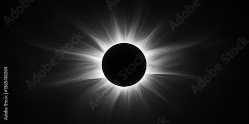 A stunning black and white image showcasing a total eclipse of the sun