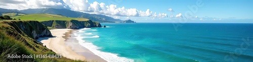 Scenic view of pristine beaches and rugged coastlines at the Bay of Islands, New Zealand,  turquoise water,  coastal