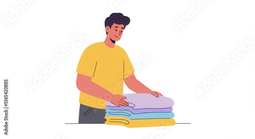 Flat Illustration of a Person Folding Laundry – Household Chores, Clean Clothes, and Home Organization Concept