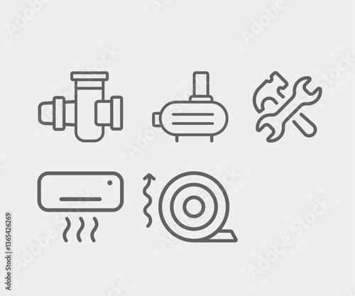 Technical and engineering plumping tools icon set 