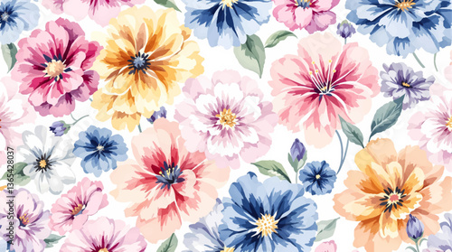 Watercolor color flower background for invitation card. Floral painted seamless pattern	