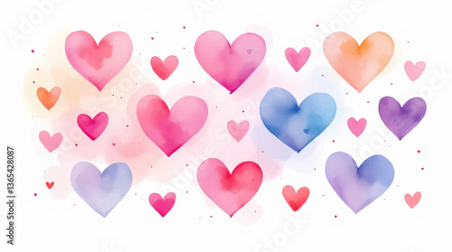 Watercolor color hearts seamless pattern on white background vector