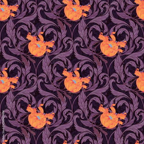 Floral vintage seamless pattern for retro wallpapers. Enchanted Vintage Flowers. Arts and Crafts movement inspired. Design for wrapping paper, wallpaper, fabrics and fashion clothes.