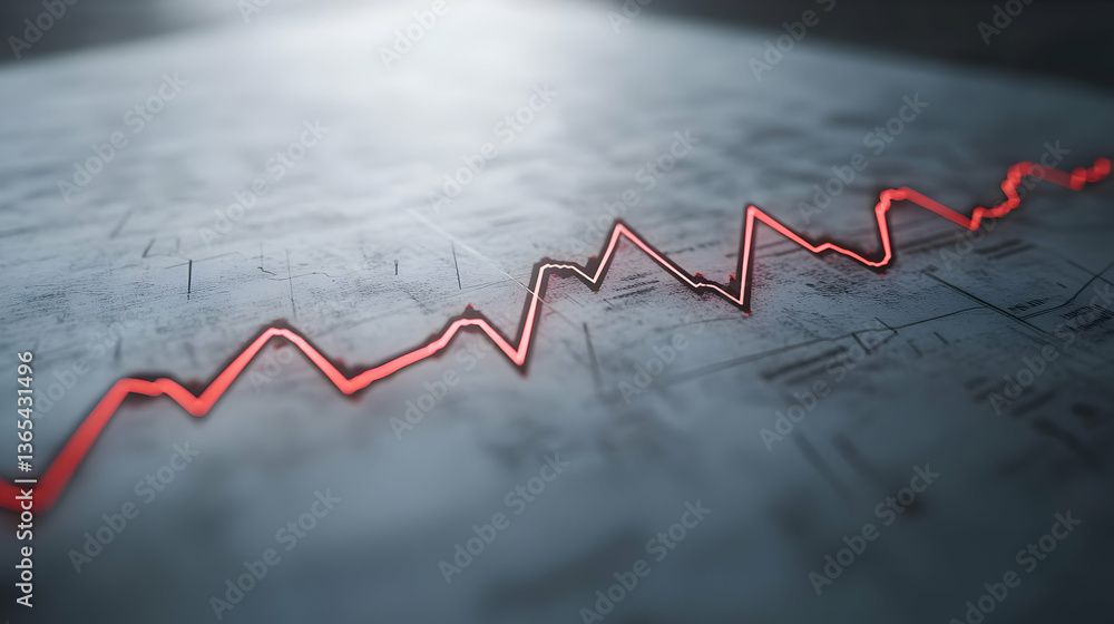 Declining Financial Graph with Red Line on Background Document Surface Declining Financial Graph with Red Line on Background Document Surface